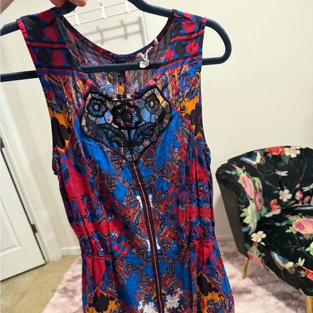 Anthropologie Vibrant Blue and Red Mini Dress
